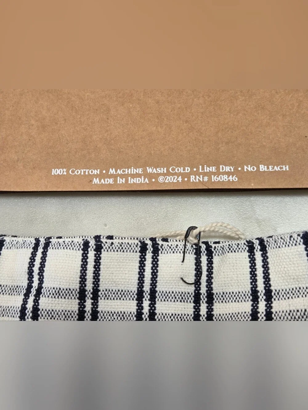 10 Studio Cream/Navy Plaid/ Checked Kitchen Cotton Apron with Pocket NWT